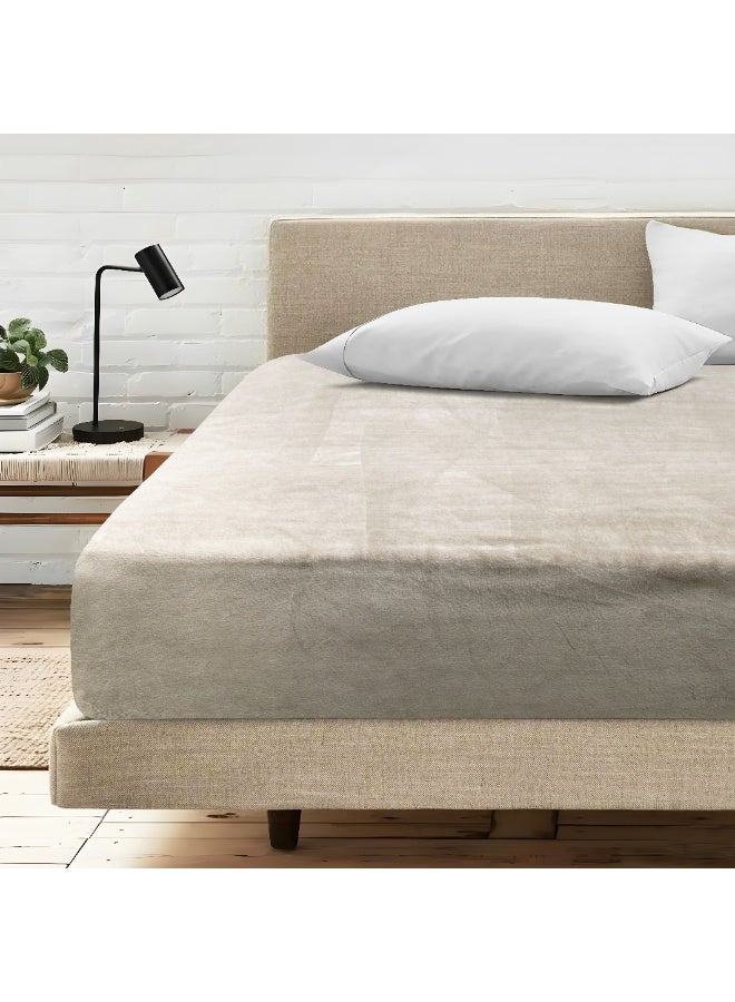 Morano Viva Luxury Velvet Fitted Sheet – Standard (120x200x25cm) – Ultra-Soft 100% Microfiber Bedding with All-Around Elastic & Easy-Fit Side Labels – Breathable & Wrinkle-Resistant (Greige) - Image 1